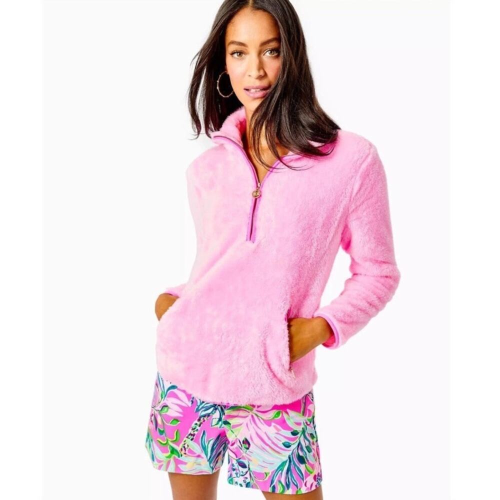 Lilly Pulitzer Skipper Sherpa Popover Pink size Medium 1/4 zip